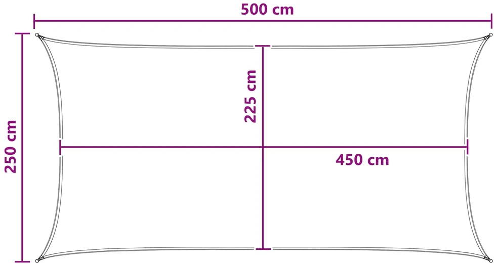 Saulės šešėlio audinys 2,5 x 5 m HDPE Stačiakampio