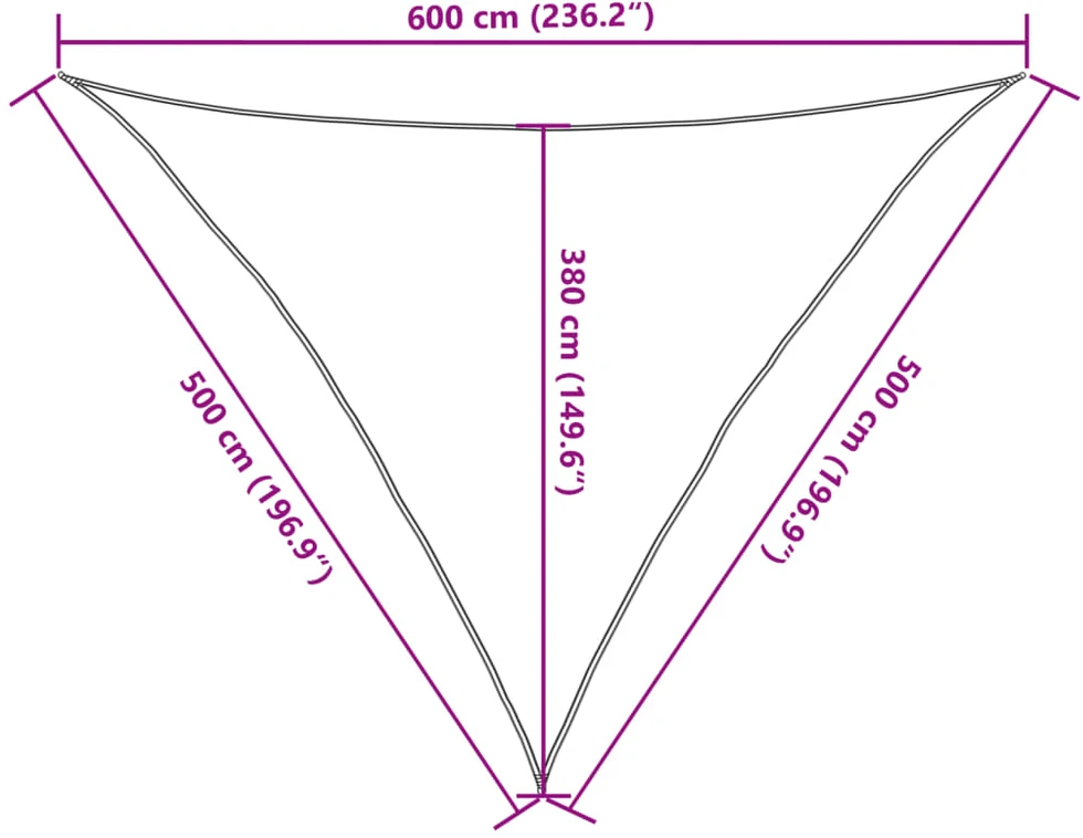 Saulės skėtis, 160 g/m², trikampė, šviesiai pilka, 5x5x6 m, HDPE