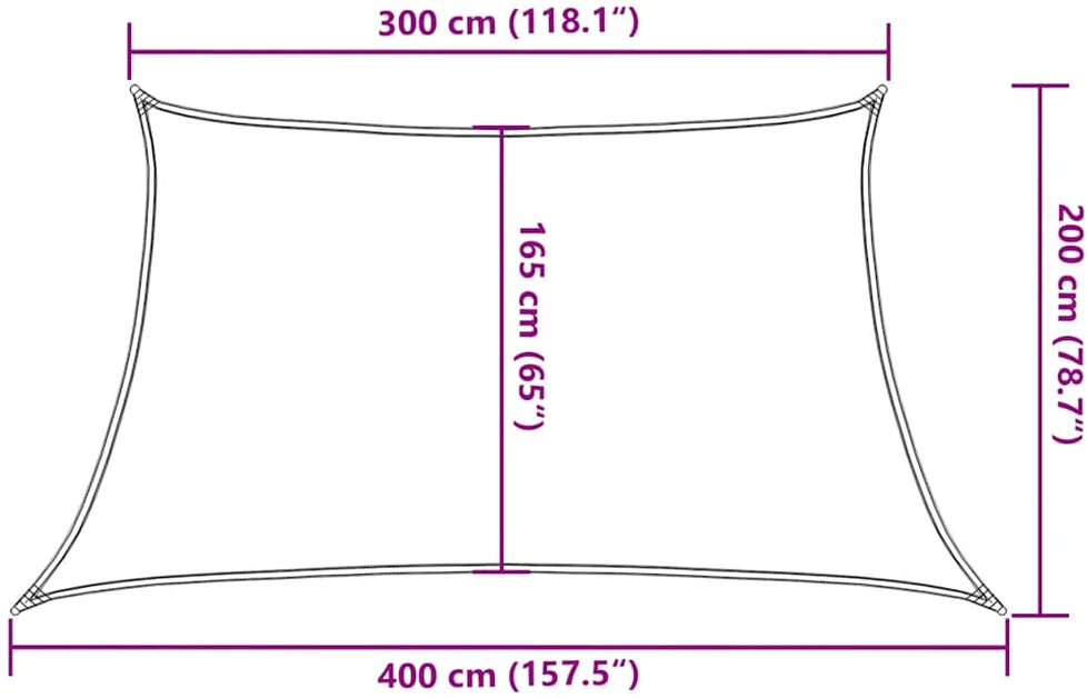Saulės skėtis, burė, 160 g/m², trapecijos formos, oranžinė, 3/4x2 m, HDPE