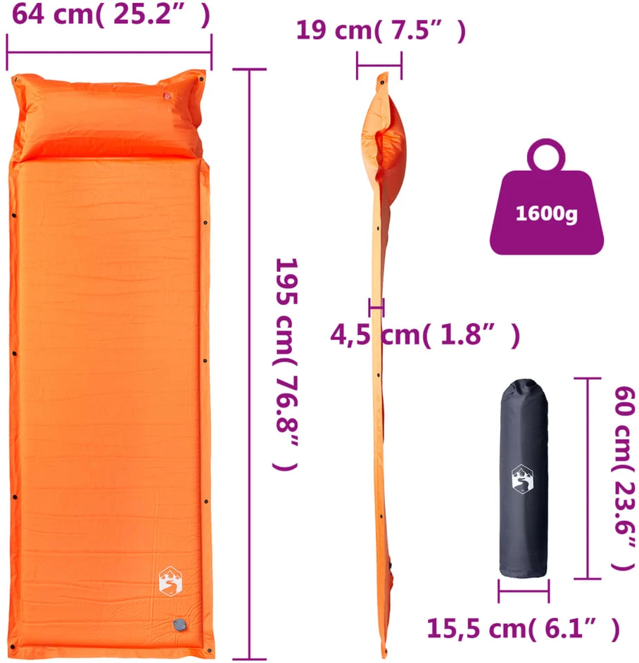 Savaime prisipučiantis stovyklavimo čiužinys, oranžinis