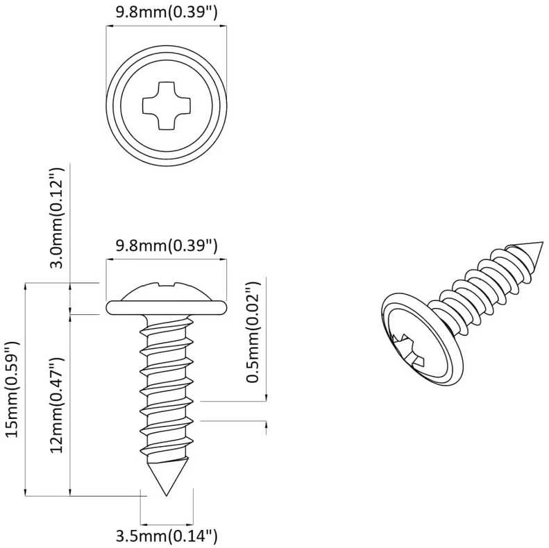 Savarankiškai įsukamas vienas 2 vnt. Juoda 3,5 x 12 mm Geležis