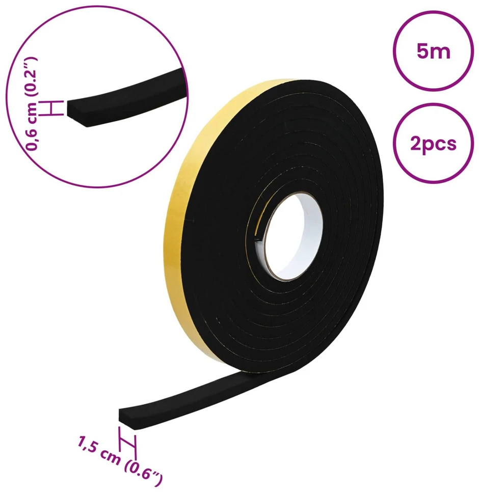 Savigautinė putų juosta 2 vnt. Juoda 15mm x 5m CR putplastis
