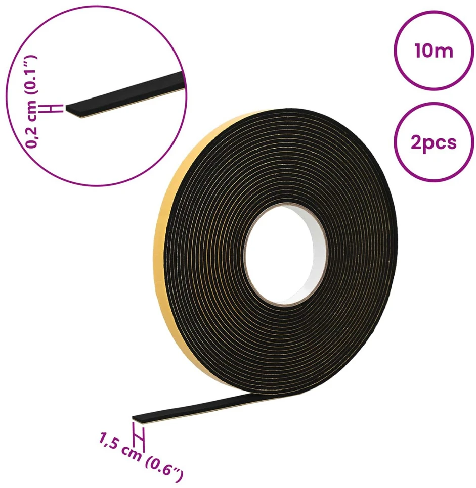 Savigautinė putų juosta 2 vnt. Juoda 15mm x 10m CR putplastis