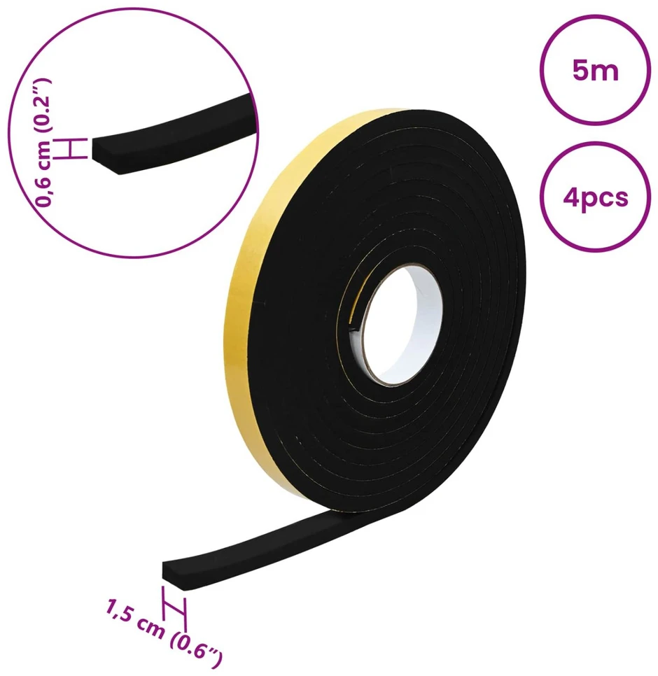 Savigautinė putų juosta 4 vnt. Juoda 15mm x 5m CR putplastis