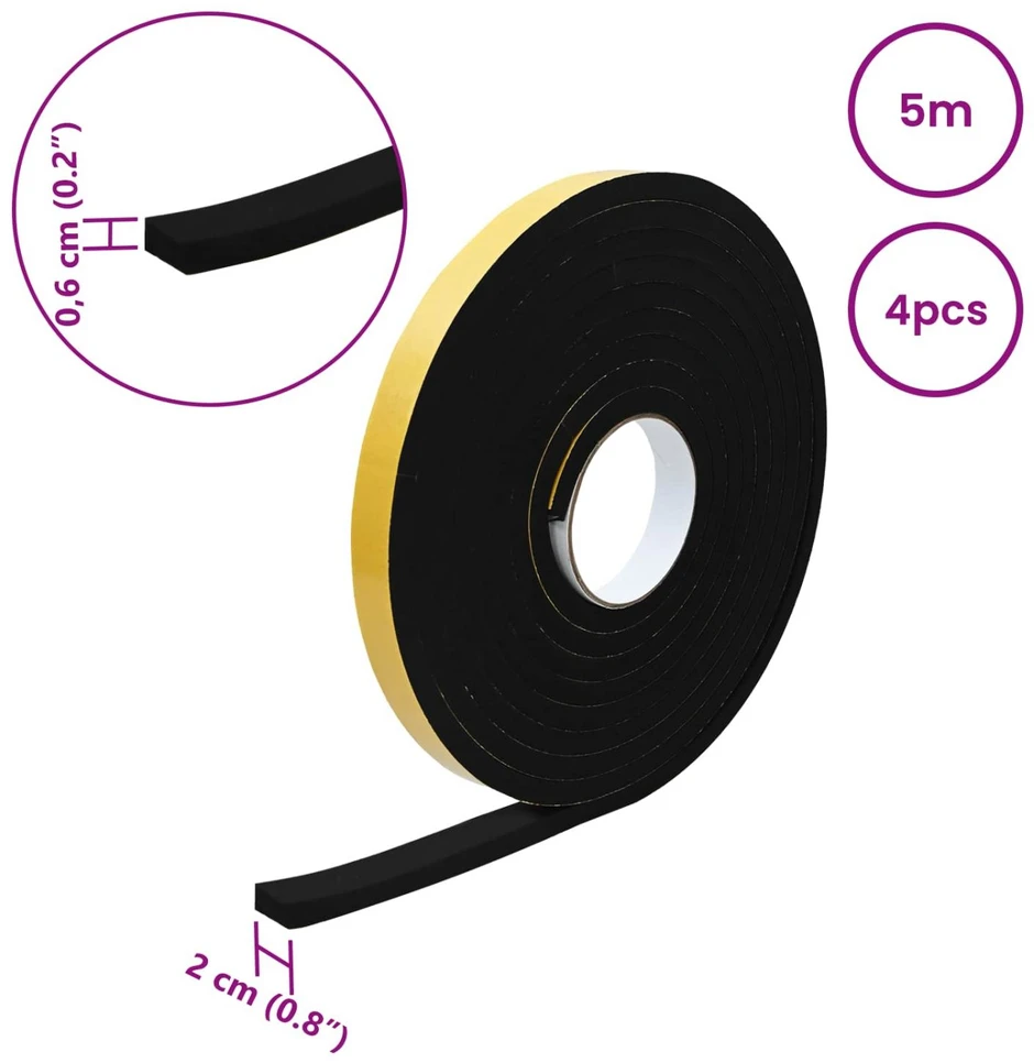 Savigautinė putų juosta 4 vnt. Juoda 20mm x 5m CR putplastis