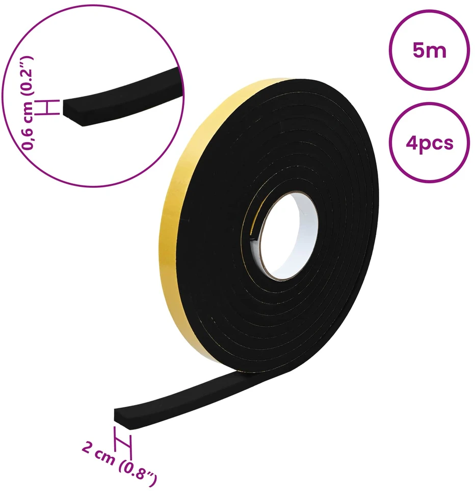 Savigautinė putų juosta 4 vnt. Juoda 20mm x 5m CR putplastis