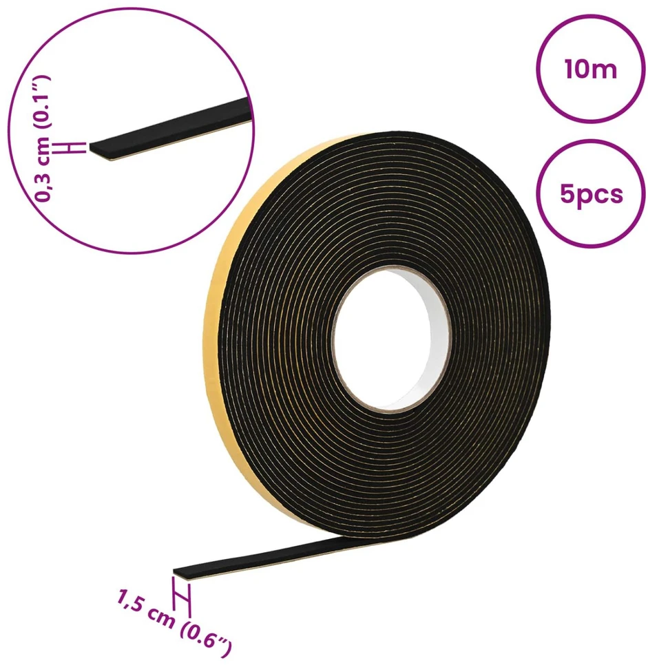 Savigautinė putų juosta 5 vnt. Juoda 15mm x 10m CR putplastis
