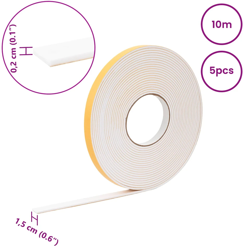 Savigautinė putų juosta 5 vnt. Balta 15mm x 10m CR putplastis