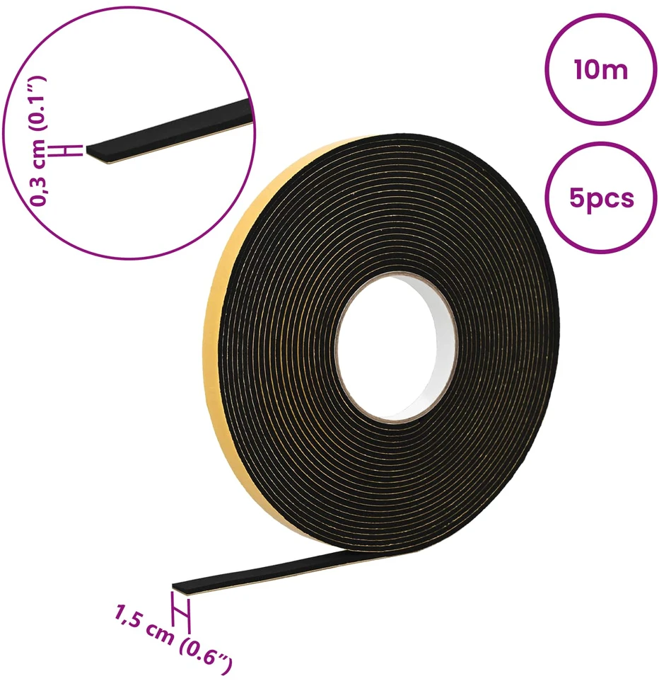 Savigautinė putų juosta 5 vnt. Juoda 15mm x 10m CR putplastis