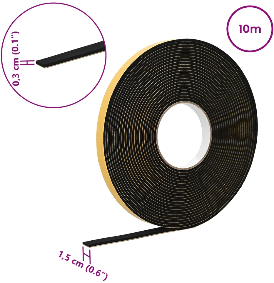 Savigautinė putų juosta Juoda 15mm x 10m CR putplastis