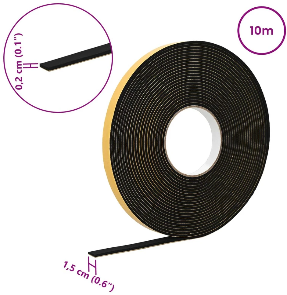 Savigautinė putų juosta Juoda 15mm x 10m CR putplastis