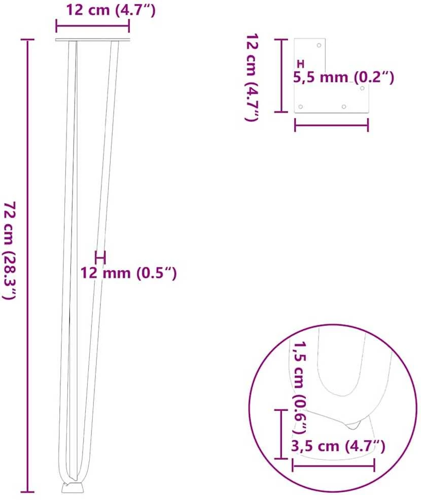 segtukų formos kojelės konsoliniams staliukams, 4 vnt., juodos, 72 cm, masyvus plienas