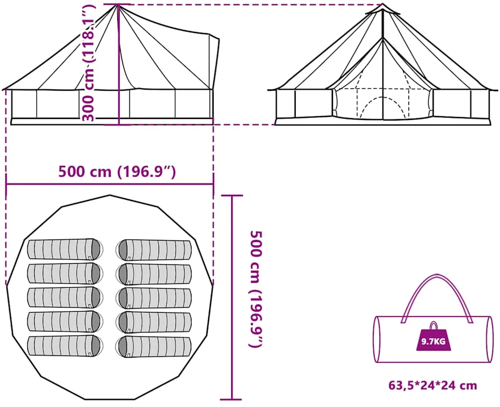 Šeimos palapinė, mėlyna, 10 vietų, tipi, atspari vandeniui