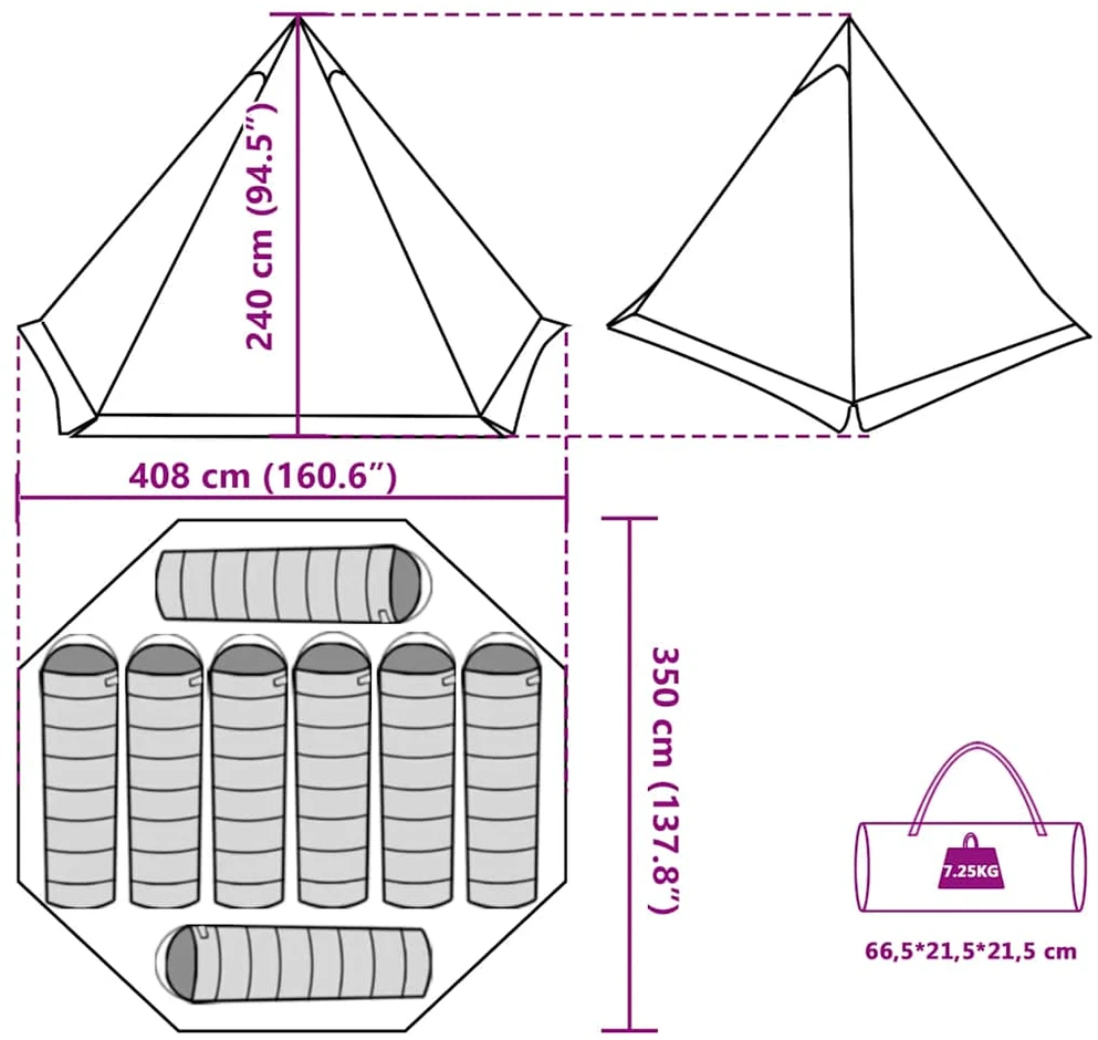 Šeimos palapinė, mėlyna, aštuonvietė, tipi, atspari vandeniui