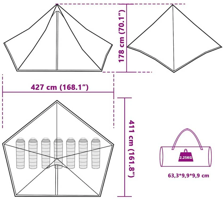 Šeimos palapinė, pilka ir oranžinė, septynvietė, tipi