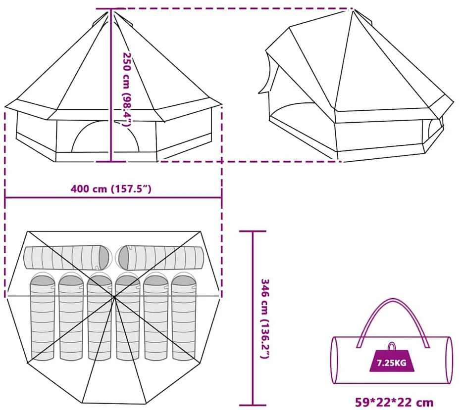 Tipi palapinė 8 asmeniui Pilka ir oranžinė tafta