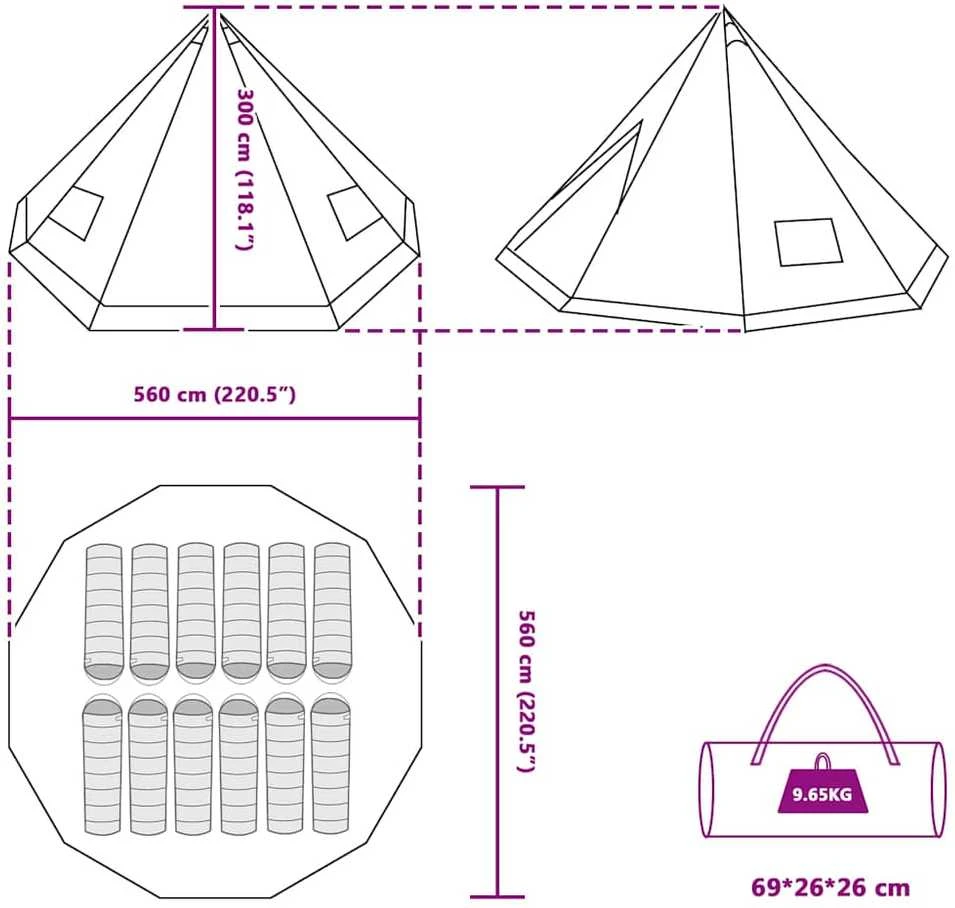 Tipi palapinė su stogu Žalia 560 x 560 x 300 cm tafta