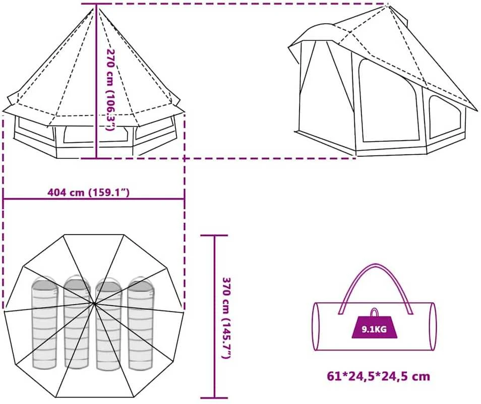 Tipi palapinė su stogu Žalia 404 x 370 x 270 cm tafta