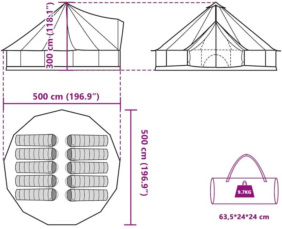 Šeimos palapinė, žalia, 10 vietų, tipi, atspari vandeniui