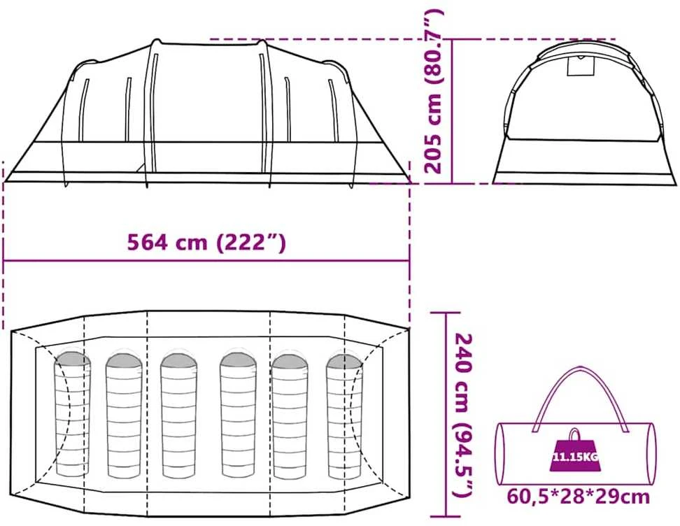 Šeimos palapinė, žalia, šešiavietė, tunelinė, atspari vandeniui