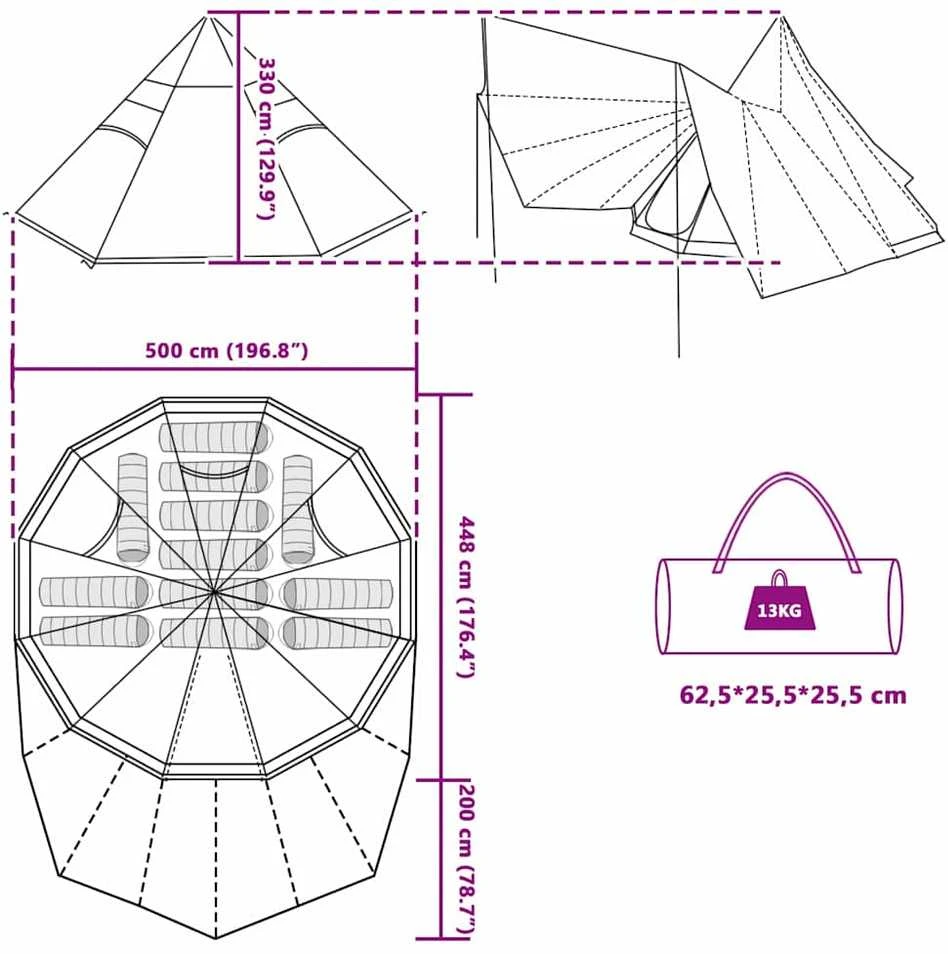 Tipi palapinė su stogu Žalia 510 x 690 x 330 cm tafta