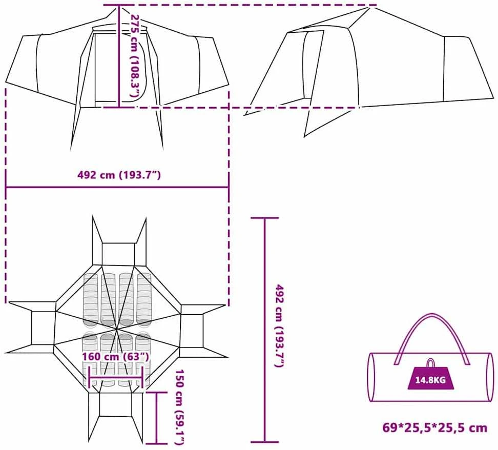 Tipi palapinė 8 asmeniui Žalia tafta
