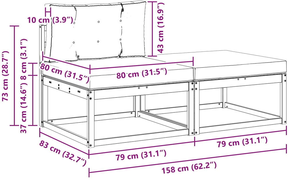 Sekcija sofa vienetai su pagalve 2 Vienetas Natūrali