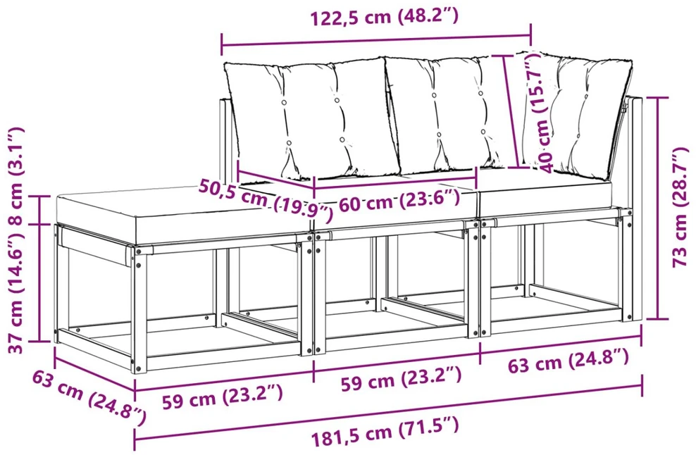 3 vnt. Sekcija sofa vienetai Balta