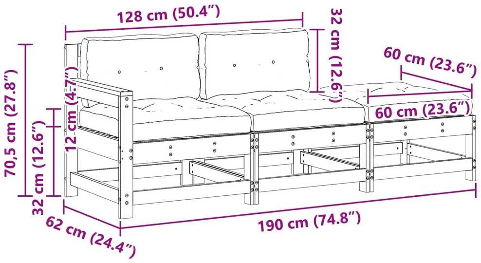 Sekcija sofa vienetai su pagalve Vaško ruda 190 x 62 x 70,5cm