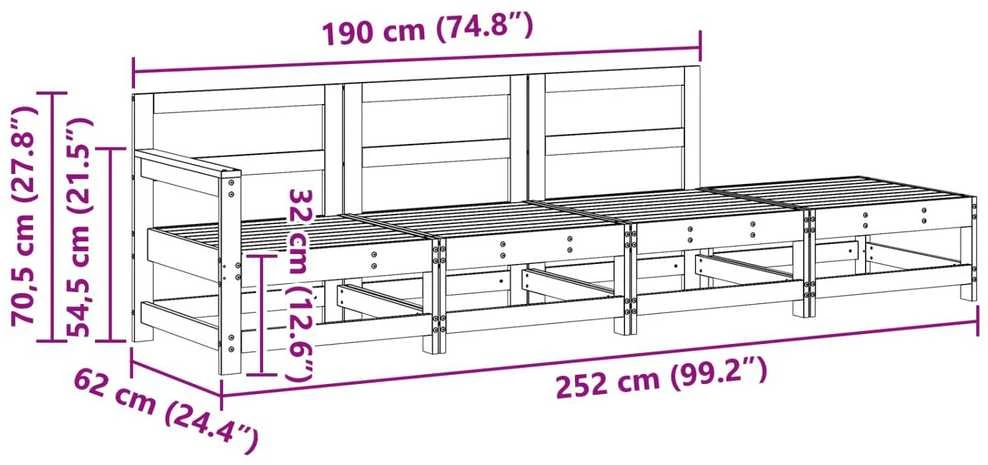 Sekcija sofa vienetai Vaško Ruda 252 x 62 x 70,5 cm