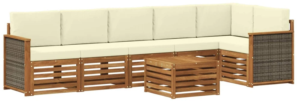 Sofa Lauko sofos komplektas 6 vnt. Natūralus ir grietinėlė