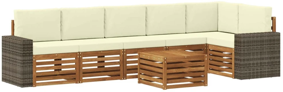 Sofa Lauko sofos komplektas 7 vnt. Natūralus ir grietinėlė