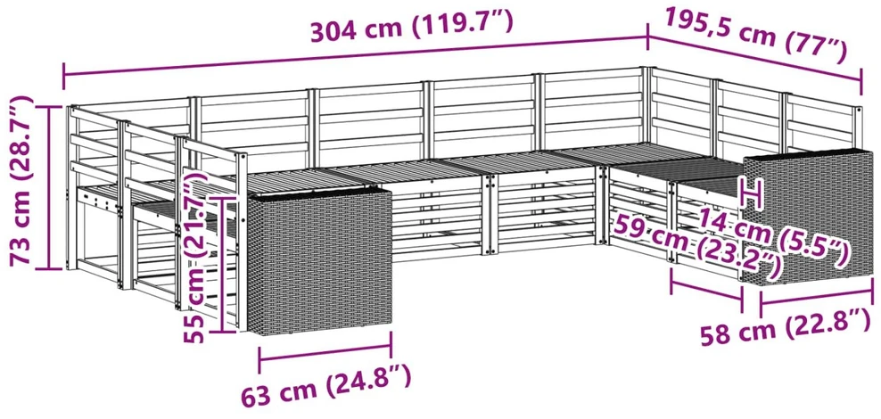 Lauko sofos komplektas 9 vnt. Natūrali Kietos akacijos mediena