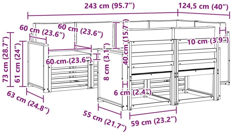 Sofa Lauko sofos komplektas 6 vnt. Natūrali