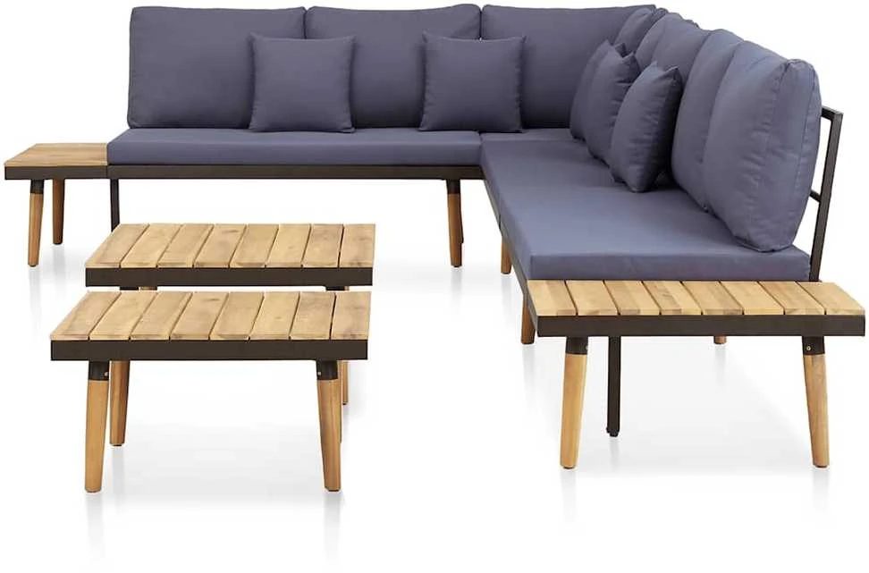 Lauko baldų komplektas Septynvietis sodo komplektas su pagalvėlėmis, rudas, akacija