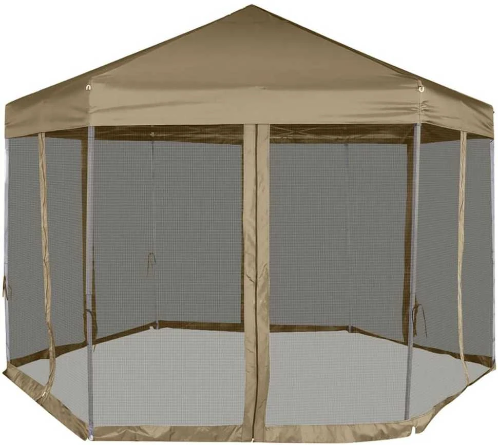 Šešiakampė išskleidžiama palapinė su sienomis, taupe, 3,6x3,1m