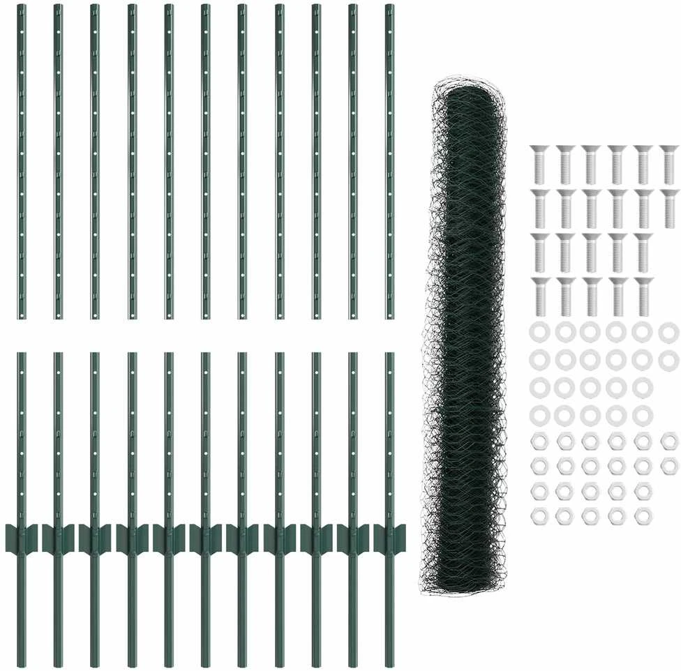 Hexagonal Fence with Post 25 x 1 m PVC dengtas plienas Žalia