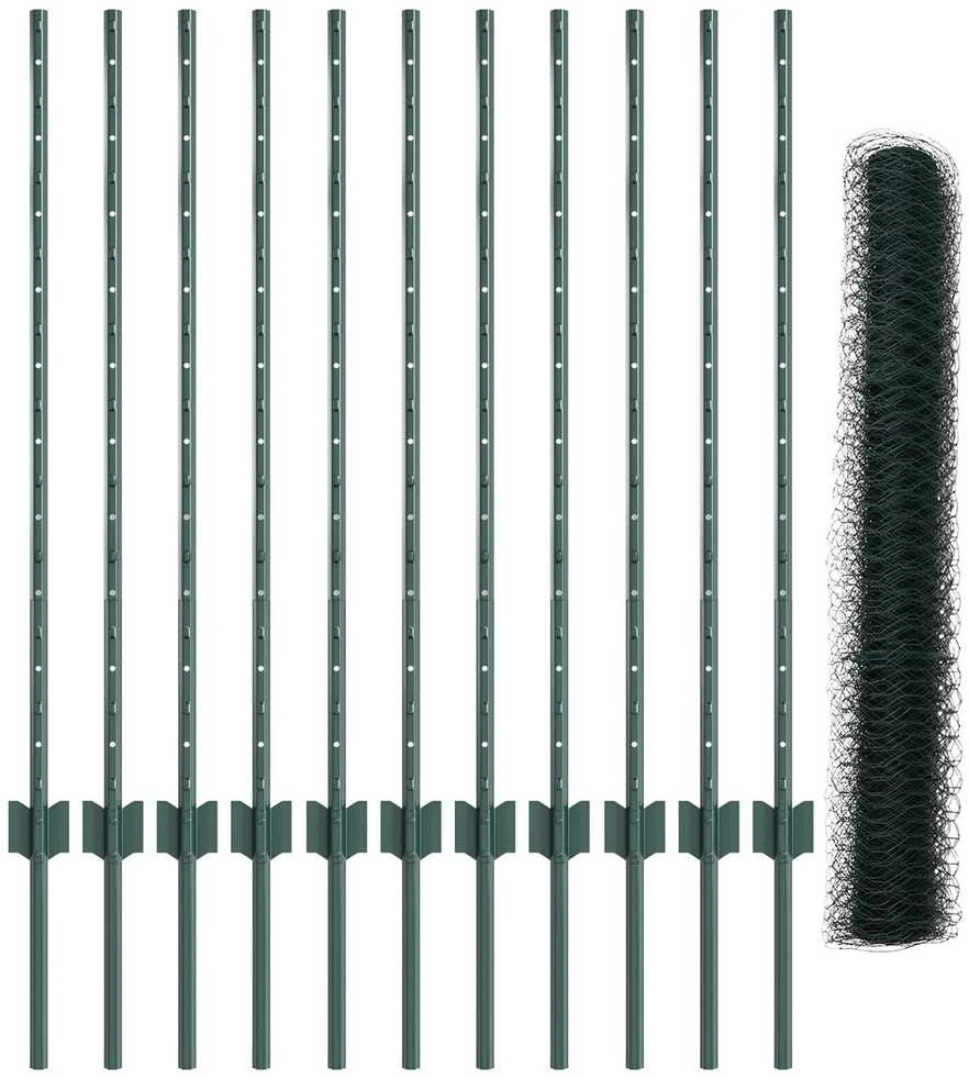 Hexagonal Fence with Post 25 x 1 m PVC dengtas plienas Žalia