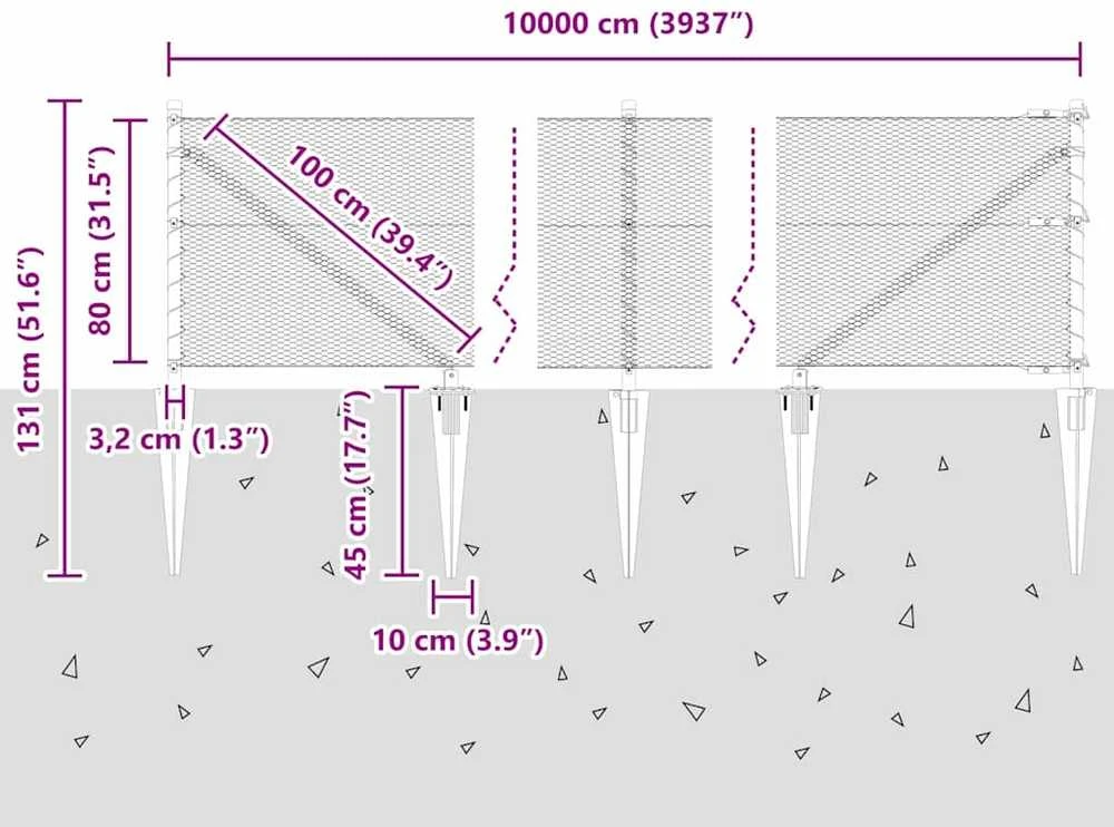 Hexagonal Fence with Post 100 x 0,8 m Galvanizuotas plienas