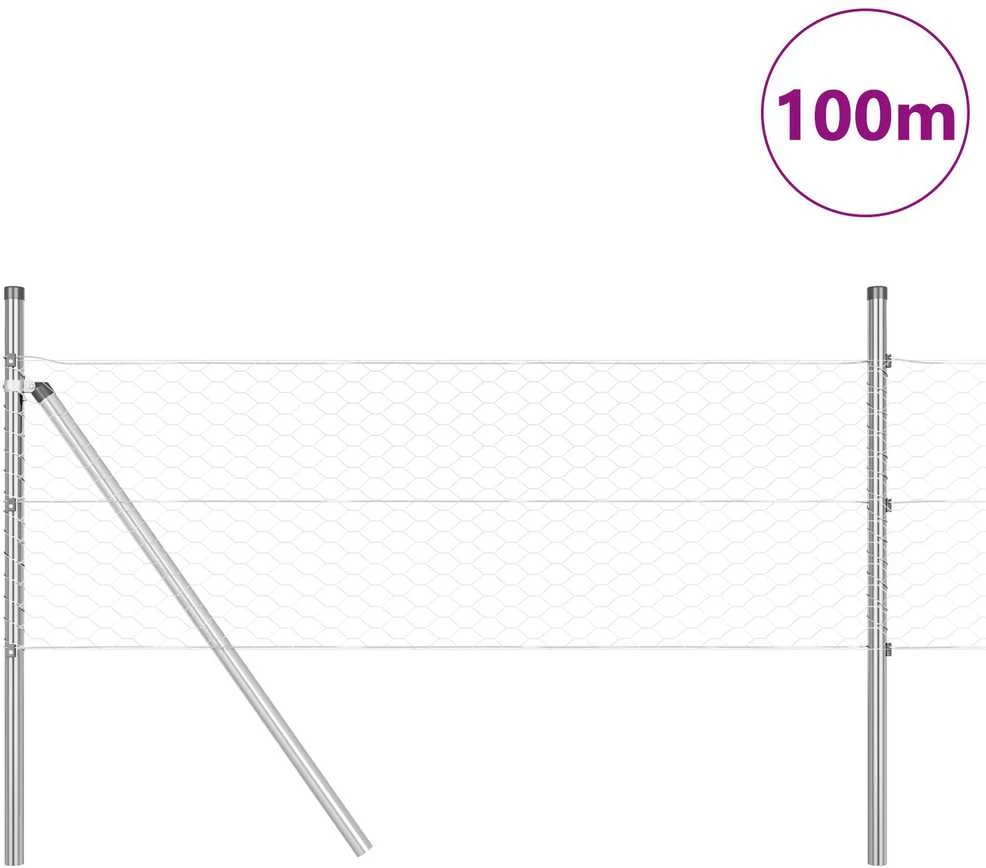 Heksagonalinė tvoros tvirtinimo sistema 100 x 0,8 m Sidabrinė