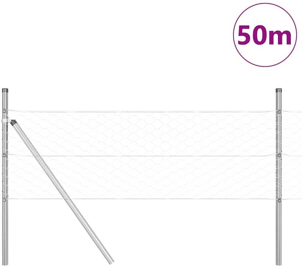 Heksagonalinė tvoros tvirtinimo sistema 50 x 0,8 m Sidabrinė