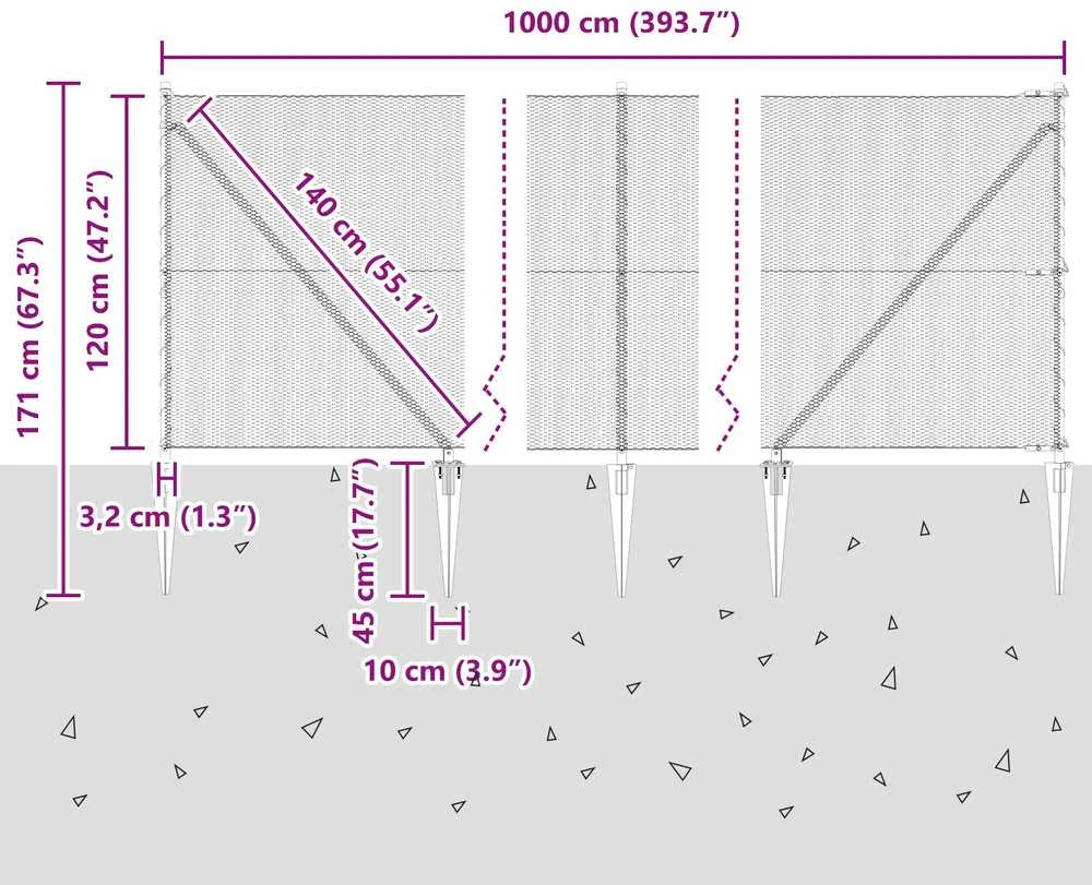 Hexagonal Fence with Post 10 x 1,2 m Galvanizuotas plienas