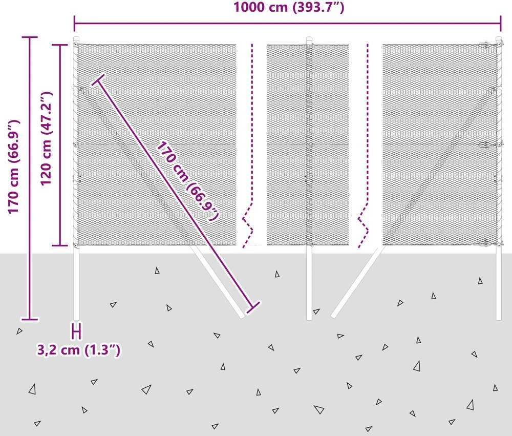 Heksagonalinė tvoros tvirtinimo sistema 10 x 1,2 m Sidabrinė