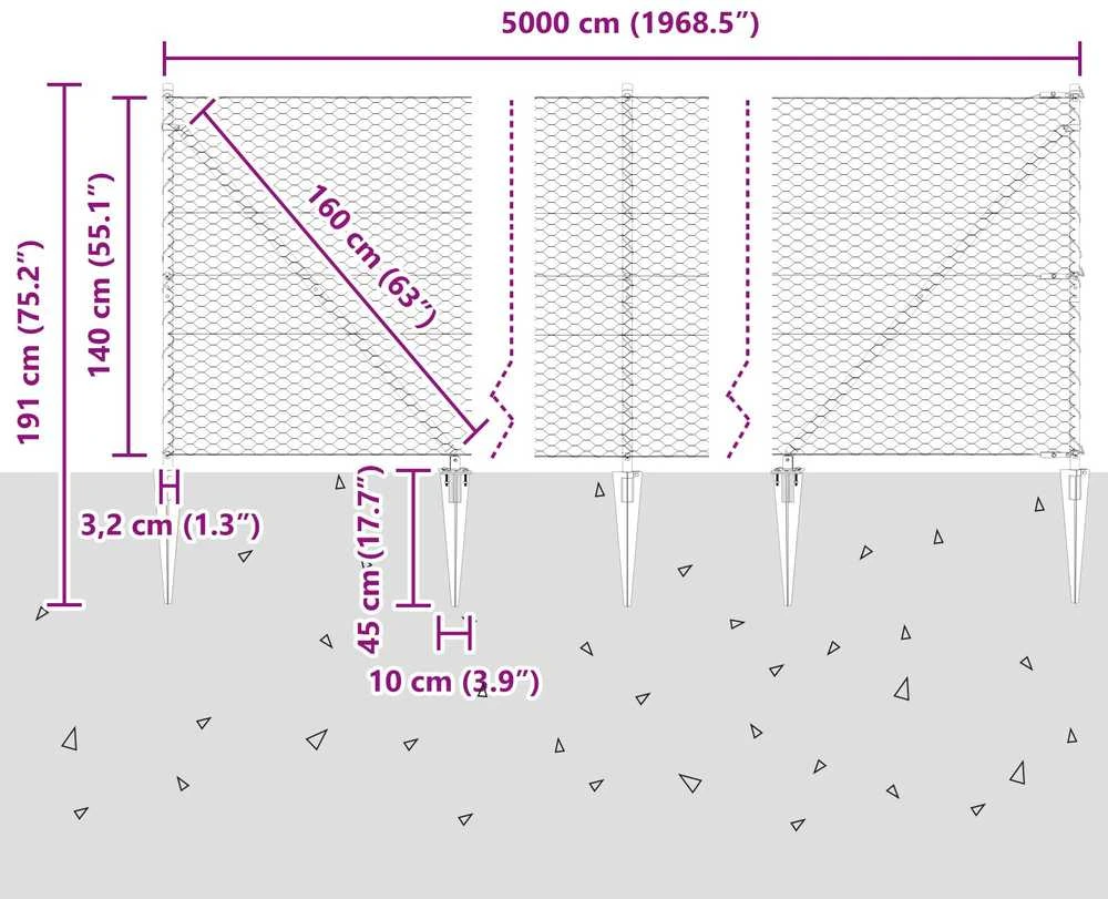 Hexagonal Fence with Post 50 x 1,4 m Galvanizuotas plienas