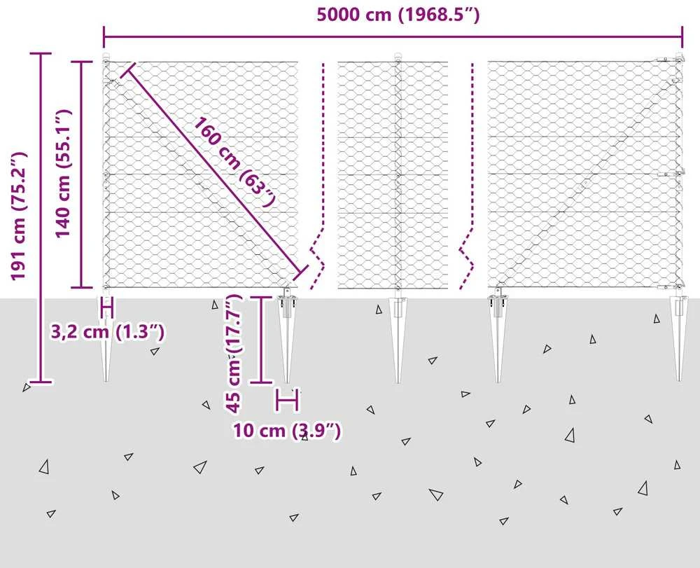 Hexagonal Fence with Post 50 x 1,4 m Galvanizuotas plienas
