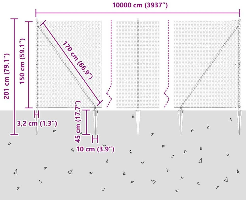 Hexagonal Fence with Post 100 x 1,5 m Galvanizuotas plienas