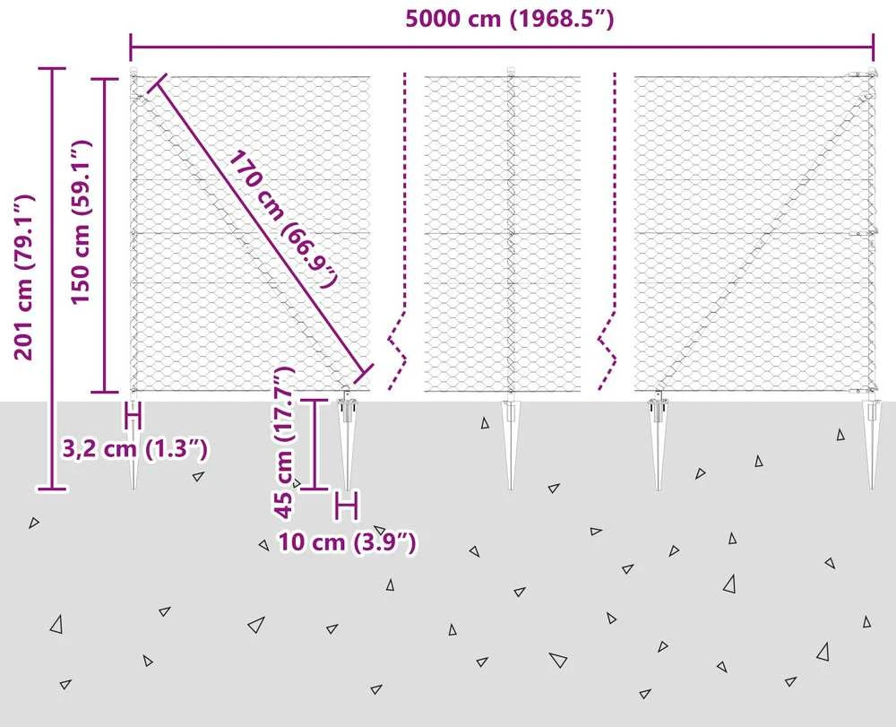 Hexagonal Fence with Post 50 x 1,5 m Galvanizuotas plienas