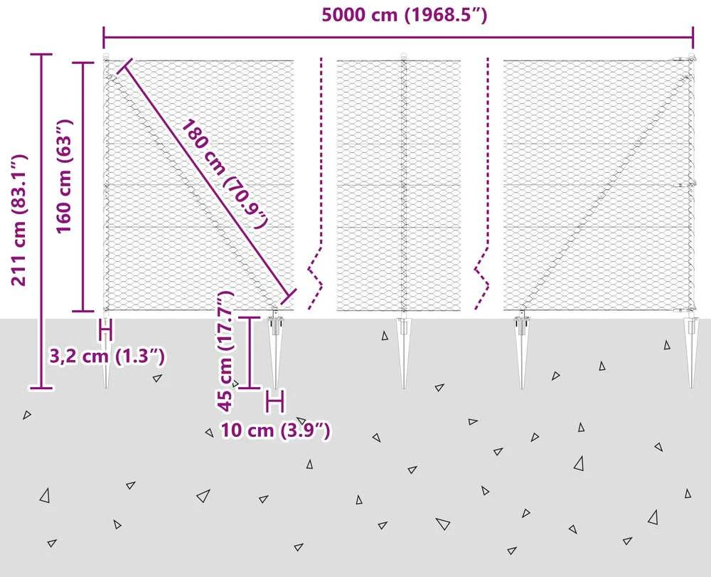 Hexagonal Fence with Post 50 x 1,6 m Galvanizuotas plienas