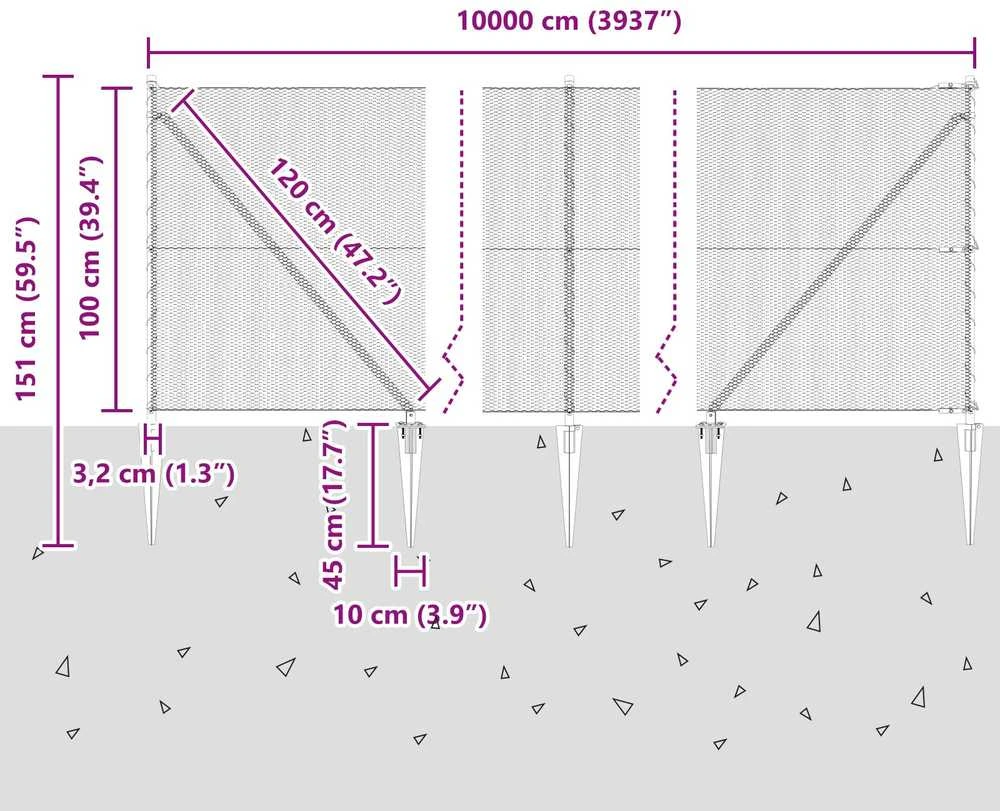 Hexagonal Fence with Post 100 x 1 m Galvanizuotas plienas