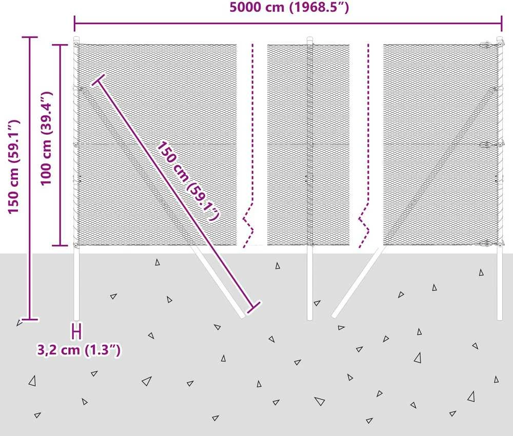Heksagonalinė tvoros tvirtinimo sistema 50 x 1 m Sidabrinė
